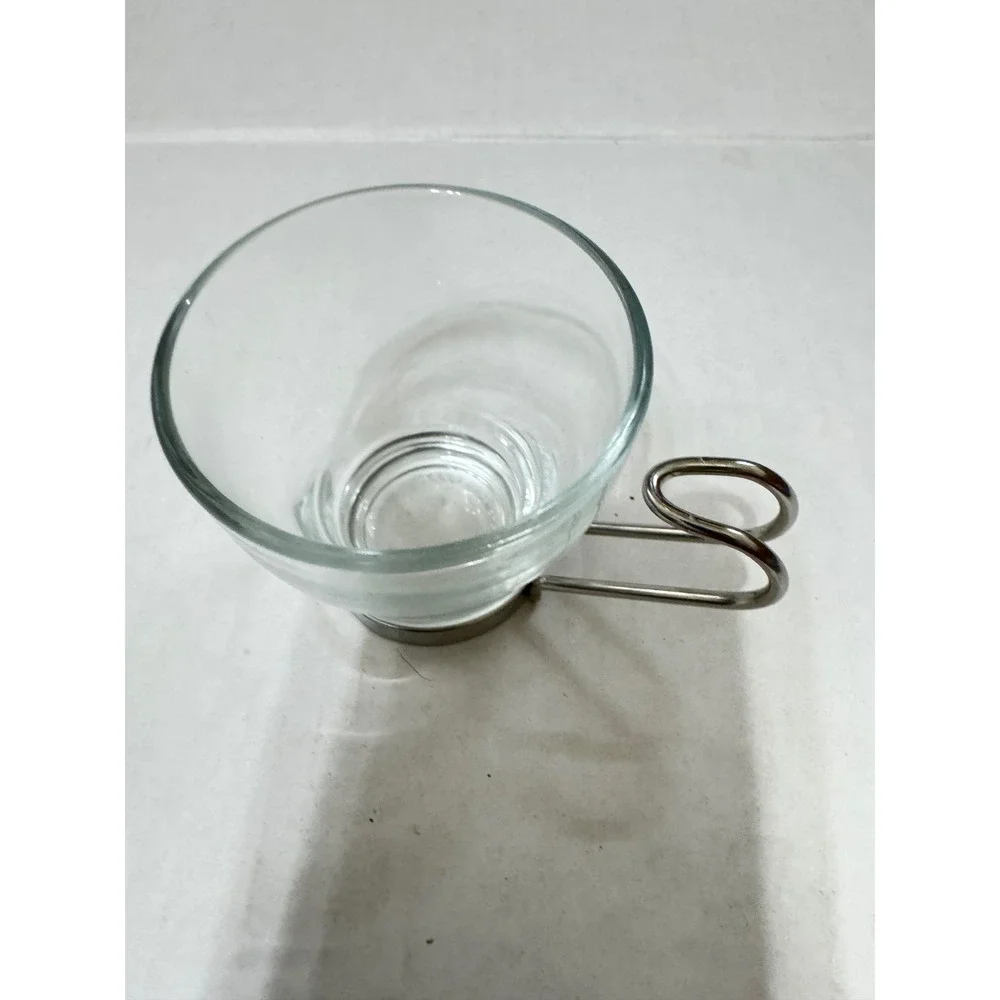 Bormioli Rocco Oslo‎ Espresso Cups 4 Tempered Glass Stainless Steel 3.5oz SPAIN